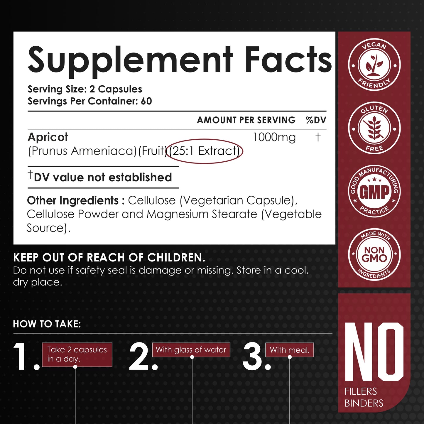 Apricot extract powder 120 veggie capsules