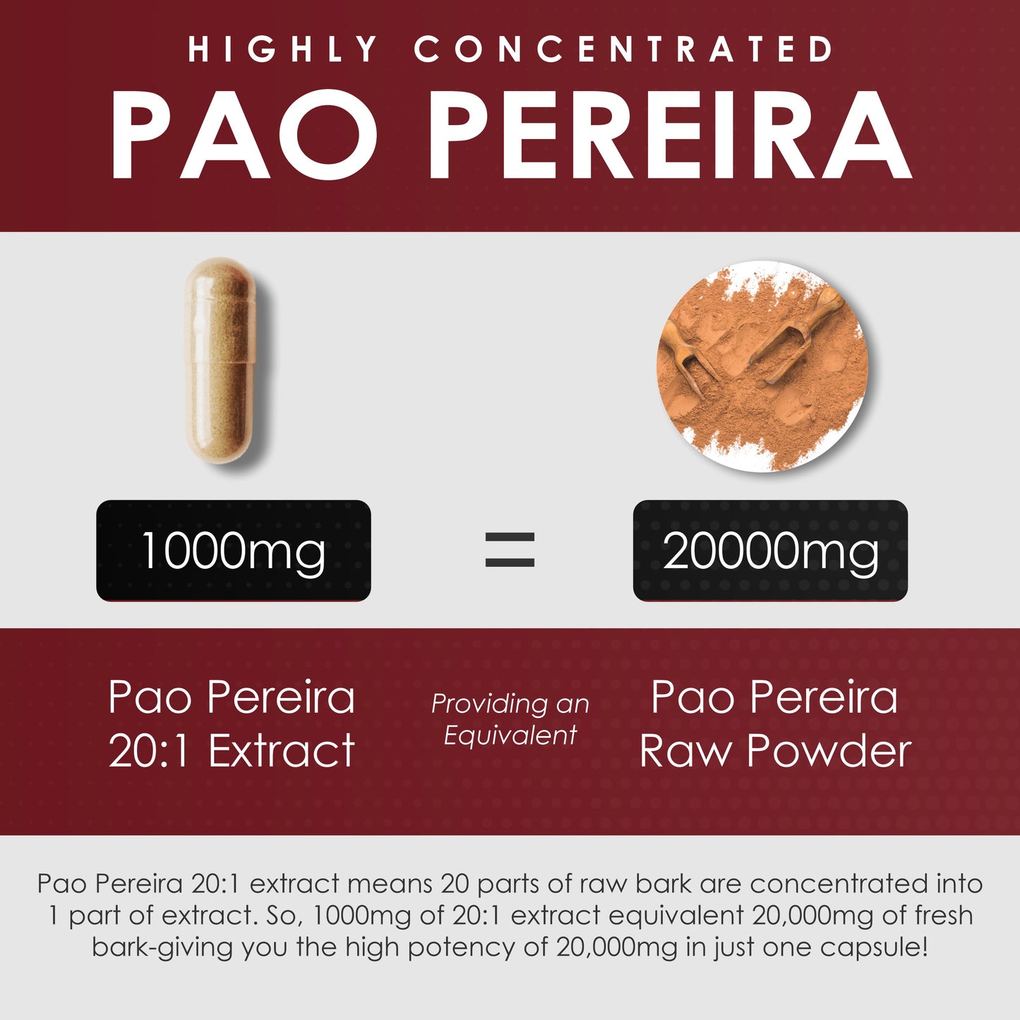 Pao Pereira Extract 20:1- Veg 120 Capsules