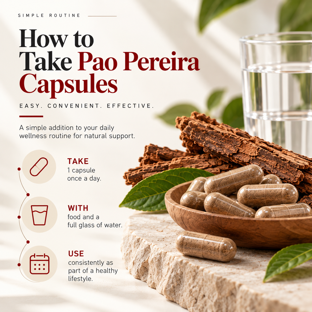 How to take Amalth Pao Pereira Bark Extract: 1 capsule daily with water