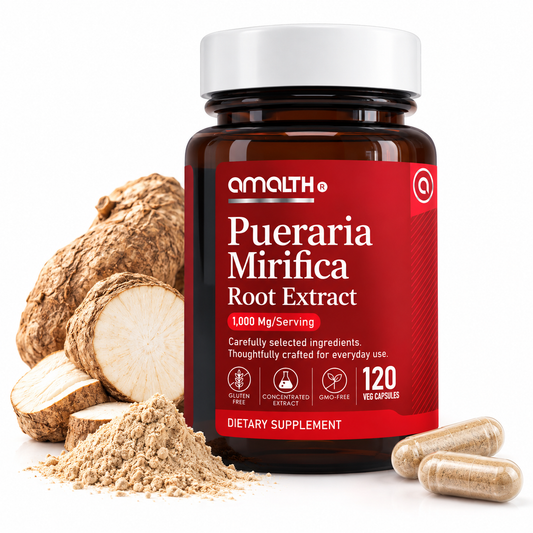 Amalth Pueraria Mirifica Root Extract bottle, 1,000mg per serving, 120 veg capsules