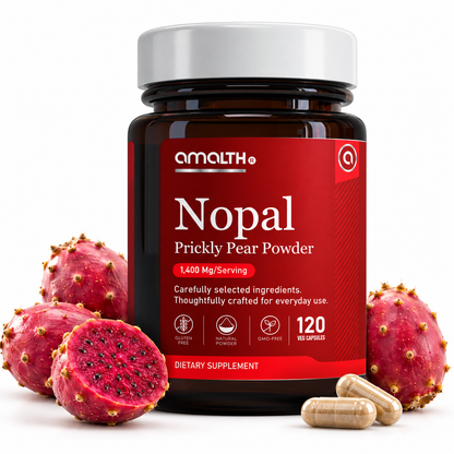 Amalth Nopal Prickly Pear Powder bottle, 1,400mg per serving, 120 veg capsules