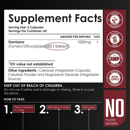Damiana Leaf Extract Powder 120 Capsules