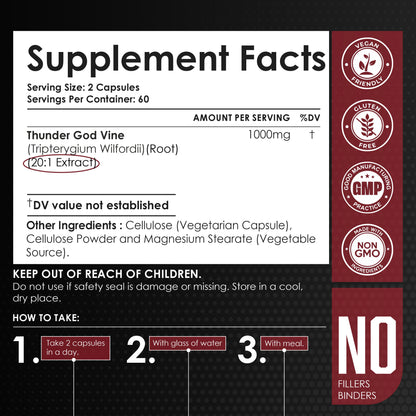 Thunder God Vine Root Extract 15:1 Supplement 120 Capsules