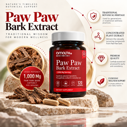 Amalth Paw Paw Bark Extract bottle with vegan capsules