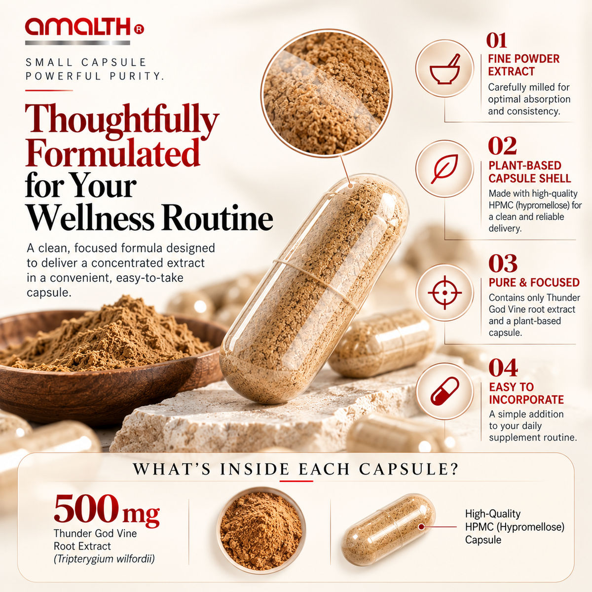 Amalth Thunder God Vine Root Extract product highlights