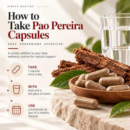 How to take Amalth Pao Pereira Bark Extract: 1 capsule daily with water