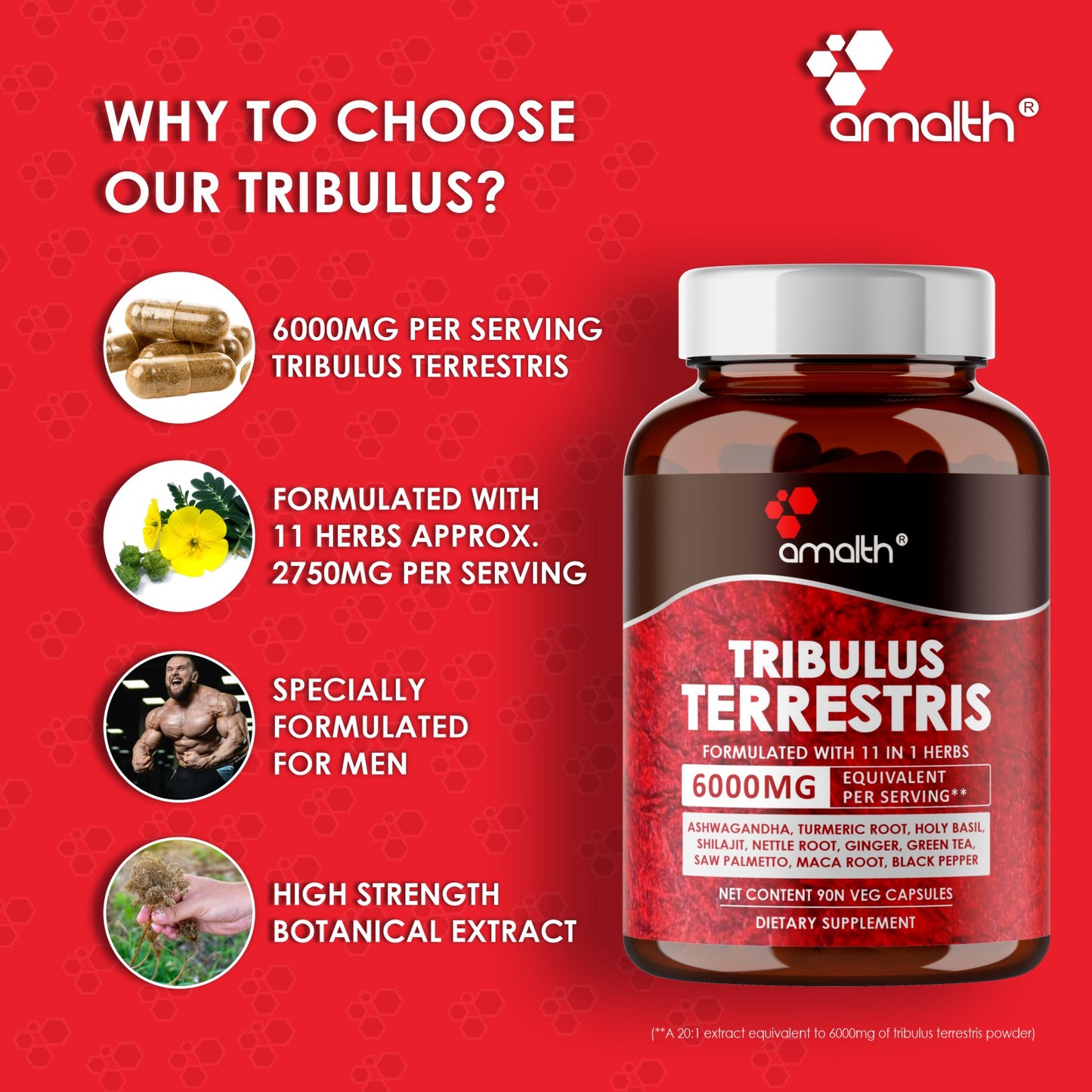 Tribulus Terrestris Plus Extract Powder 90 Capsules