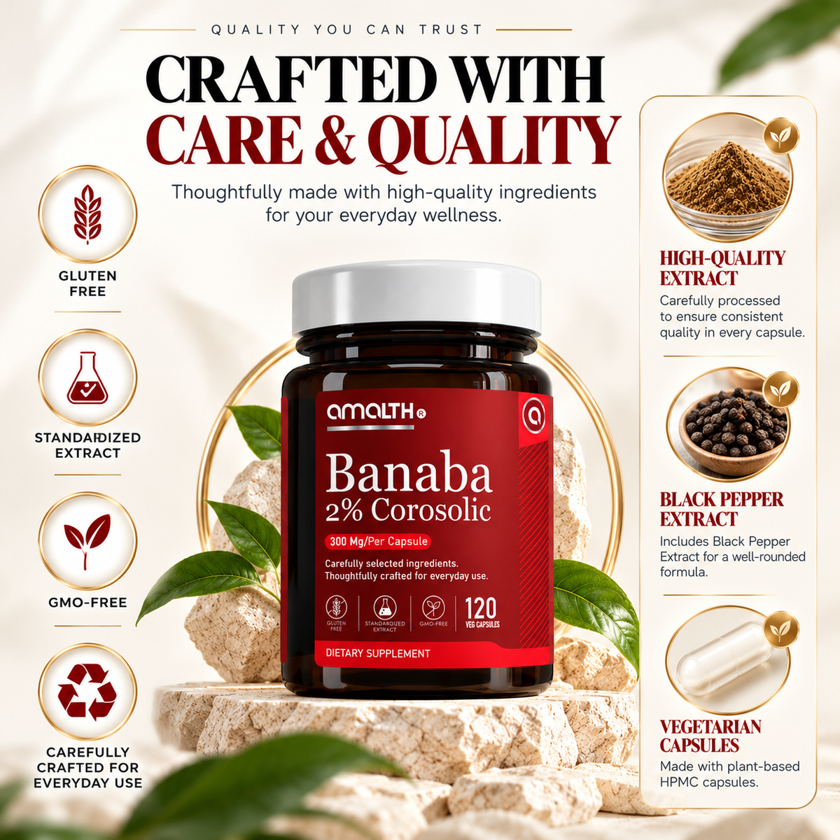 Amalth Banaba Leaf Extract: made in a GMP facility and third-party lab tested